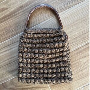 Vintage Handmade Crochet‎ Bobble Stitch Handbag Boho Woven Tortoise Acrylic